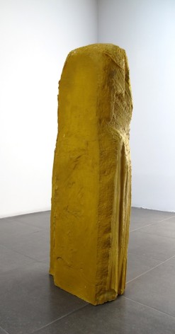 yellow sculpture in gallery made of aqua-resin and pigment by artist Esther Kl&auml;s