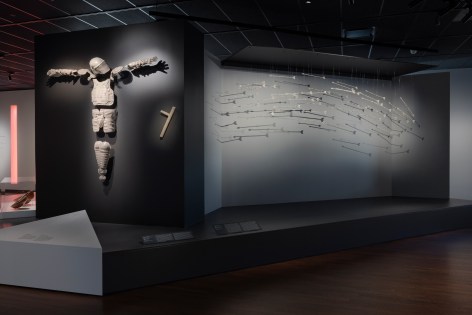 Installation of Nicholas Galanin&#039;s God Complex, 2015 and I Dreamt I Could Fly, 2013 on view in permanent collection of Denver Art Museum, Colorado, 2021