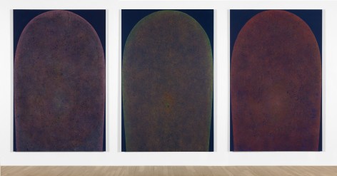 Installation of &quot;LingamYoni (1)&quot;, 2016, &quot;LingamYoni (2)&quot;, 2017, &quot;LingamYoni (3)&quot;, 2017.Colored pencil, acrylic on canvas, 74 x 48 inches (188 x 122 cm) each