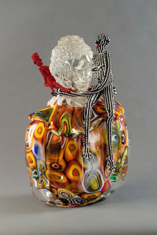 Joyce J. Scott Twins: Harlequin, 2016 hand-blown Murano glass processes with fused glass, glass beads, seed beads and thread 18 x 12 1/2 x 7 1/4 inches (45.7 x 31.8 x 18.4 cm) (JJS16-01)