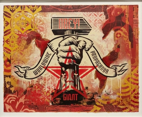 Shepard&nbsp;Fairey Mixed Media Collage. Hammer (Red/Yellow), 31 x 38 inches.