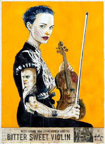 Ole Aakj&aelig;r watercolor painting, Bitter Sweet Violin. 68 x 59 inches