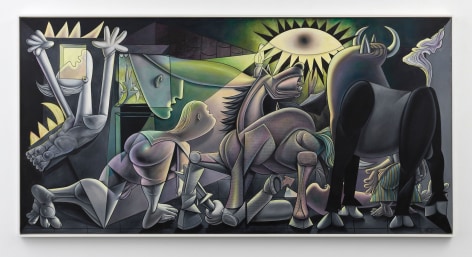 Ron&nbsp;English Oil on Canvas, Backstage Guernica 48 x 96 x 1.50 inches.