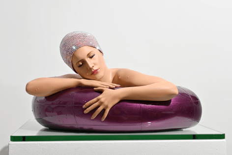 Carole Feuerman Oil and resin with Swarovski Crystals. Miniature Serena (Purple) 10h x 17w x 8d inches.