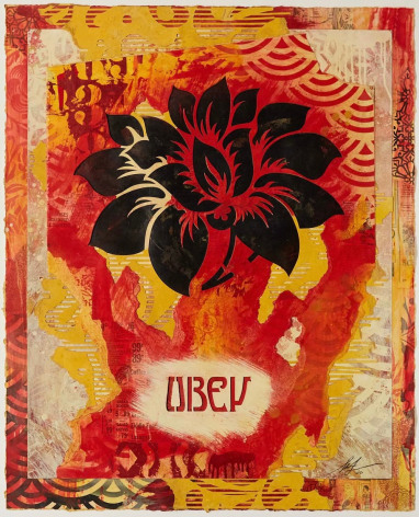Shepard&nbsp;Fairey Mixed Media Collage. Obey Flower 38h x 31.75 inches.