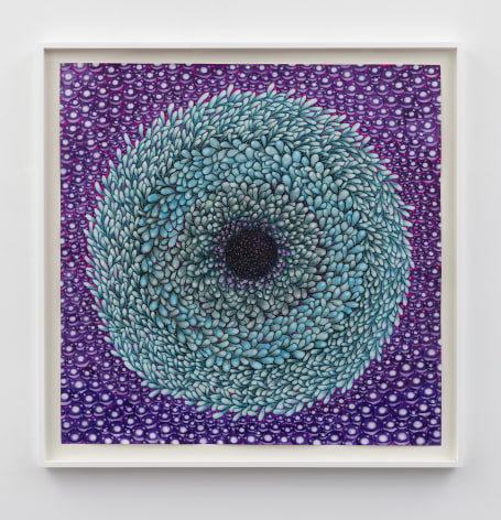 Sky Kim Watercolor, Acrylic, Crystals on Paper. Infinite Repetition, Vortex Series 40h x 40w inches.