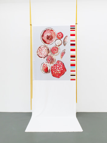 Rossella Biscotti, Dismembered Rafflesia, 2019, Silkscreen print on cotton, rubber strips