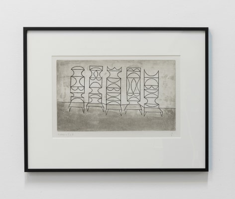 Anwar Jalal Shemza, Five Chairs, 1962, Aquatint, 31 x 49.5 cm