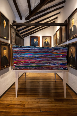 Rossella Biscotti, Blankets, 2021, Sculpture of traditional Ecuadorian blankets, 190 x 190 cm