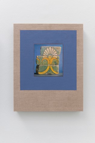 Kamrooz Aram,&nbsp;Variations on Glazed Bricks (4), 2021, Oil, color pencil and book pages on linen, 60.96 x 40.64 cm