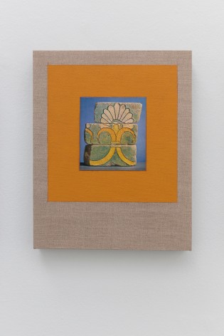 Kamrooz Aram,&nbsp;Variations on Glazed Bricks (2), 2021, Oil, color pencil and book pages on linen, 60.96 x 40.64 cm