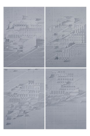 Seher Shah, Flatlands (Distance), 2015, 4-panel drawing, Ink on Paper, 107 x 72 cm (each)