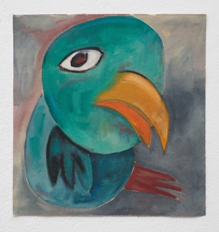 Ana Mazzei, Beings: green bird, 2023-2024, Oil and pastel on canvas, 40.3 x 38.7 cm