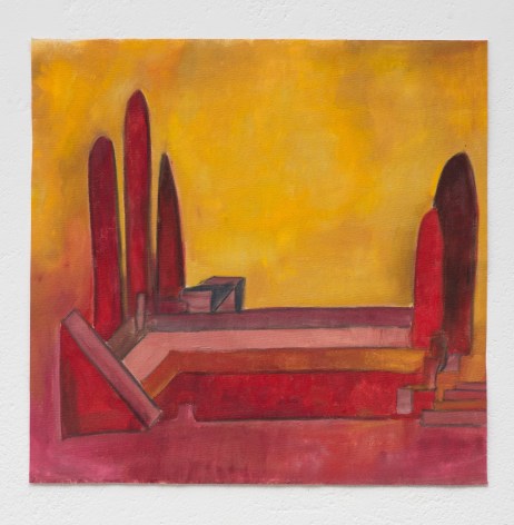 Ana Mazzei, Landscape: yellow sky, 2023-2024, Oil and pastel on canvas, 49.2 x 50.6 cm