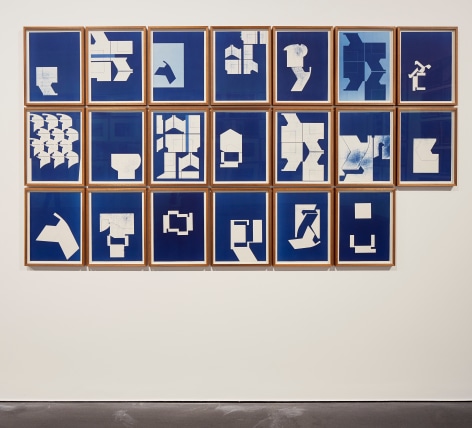 Seher Shah and Randhir Singh,&nbsp;Studies in Form, Hewn Blueprints, 2018, Cyanotype prints on Arches Aquarelle paper