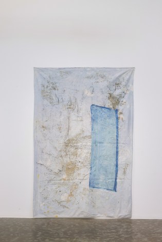 Dala Nasser, Misk 2, 2023, Fabric rubbings of the mastic trees of Chios Island, ash, charcoal, white limestone powder, and lapiz lazuli pigment, 248 x 168 cm