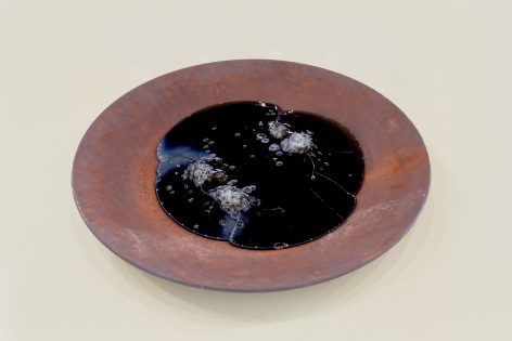 Rossella Biscotti, Crude Oil, 2016, Murano glass, arsenic and metal bowls, Variable dimensions