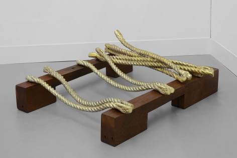 Hera B&uuml;y&uuml;ktaş&ccedil;ıyan, Drawing the line, Remembering the rope, 2019, Bronze, pine wood, Dimensions variable