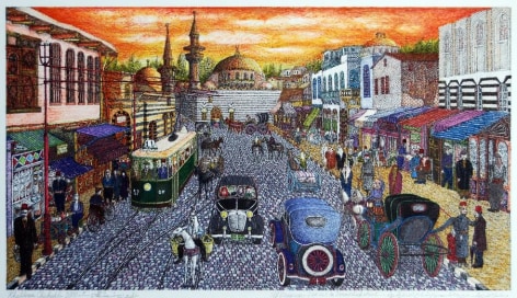 Khaldoun Chichakli, Old Damascus Sunset in Derwichieh Street, 2000, Watercolor on paper, 28.2 x 44.5 cm