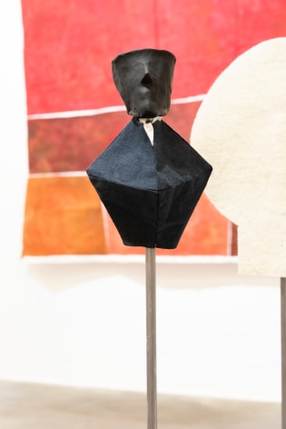 Ana Mazzei, Us and Them: The Priest, 2018, Iron, unfired clay, linen, fabric and painted ceramics