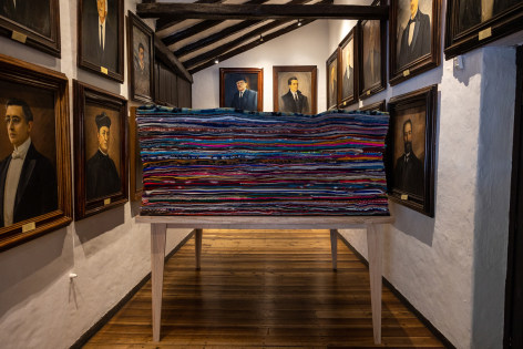 Rossella Biscotti, Blankets, 2021, Sculpture of traditional Ecuadorian blankets, 190 x 190 cm