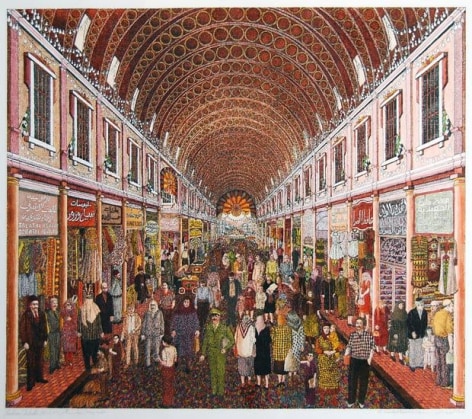 Khaldoun Chichakli, Al Hamidiya Bazaar in Brown, 2003, Watercolor on paper, 42.6 x 48.2 cm