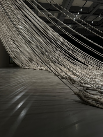 Afra Al Dhaheri, Weighted PAUSE:, 2025, Varied cotton rope, wood, and metal hooks