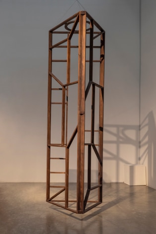Afra Al Dhaheri, More afloat than grounded no. 2, 2023, Stained wood, 300 x 90 x 90 x 90 cm