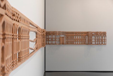 Asma Belhamar, Visions on the periphery, 2023, Beech wood, 60 x 1500 x 25 cm