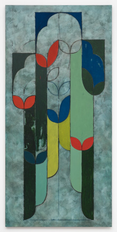 Kamrooz Aram, Emergent Ornament, 2021, Oil, oil crayon and pencil on linen, 243.8 x 116.8 x 3.8 cm