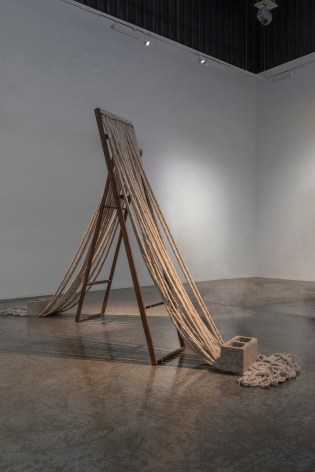 Afra Al Dhaheri, Don&rsquo;t pull my hair (set of two), 2023, Cotton rope on stained wood and concrete cinderblock