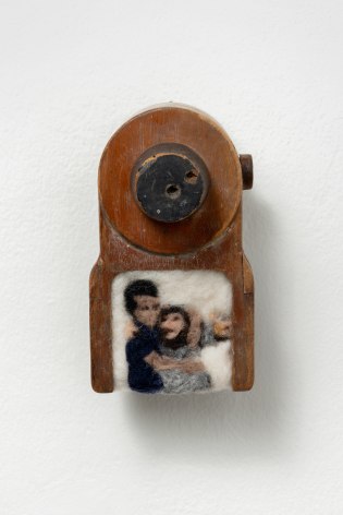 Melissa Joseph, Freedom Fighters, 2022, Needle-felted wool on wet felt in found wooden object, 15.2 x 8.9 x 10 cm