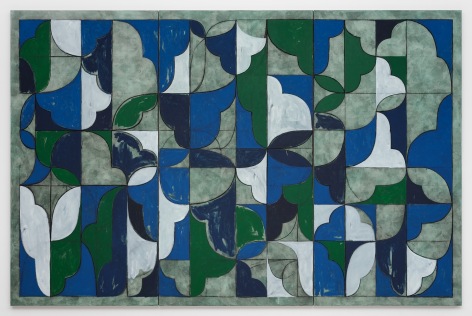 Kamrooz Aram, Arabesque Composition for a Distant Garden, 2021, Oil, oil crayon and pencil on linen, 2 canvases: 243.8 x 127 x 3.8 cm