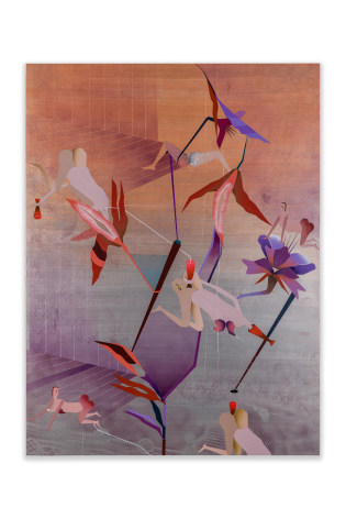 Maryam Hoseini, Blind Dreamer, 2022, Acrylic, ink, and pencil on wood panel, 121.9 x 91.4 cm