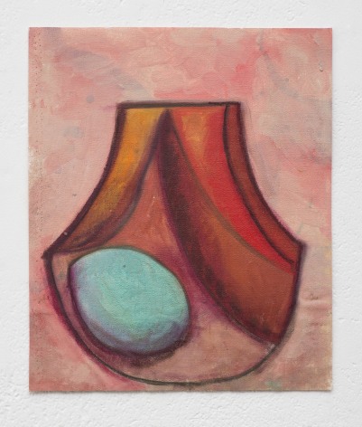 Ana Mazzei, Vase: blue egg, 2023-2024, Oil and pastel on canvas, 35.8 x 30.4 cm