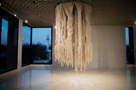 Afra Al Dhaheri, End of A School Braid, 2021, Installation, twisted and backcombed rope, 150 x 260 cm