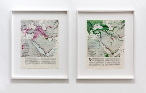 Alessandro Balteo-Yazbeck,&nbsp;Ian Gulf (map diptych), 2018, From the series&nbsp;All the Lands from Sunrise to Sunset