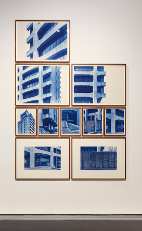 Seher Shah and Randhir Singh, Studies in Form, Dentsu Head Office, 2018, Cyanotype prints on Arches Aquarelle paper