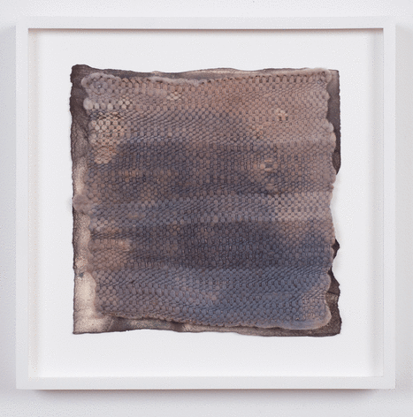 Martha Tuttle &quot;Cold Water (9)&quot;, 2015 Wool, paper, logwood, hematite, and steel iron 8-3/4 x 8-1/2 inches