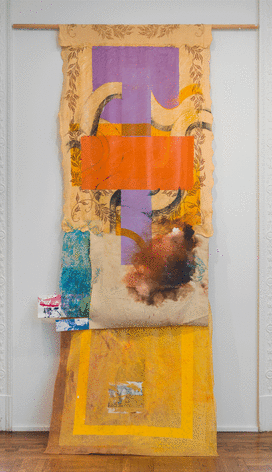 Tomashi Jackson &quot;Mario All Alone (Davis v County School Board)&quot;, 2016 Mixed media on linen, gauze, and plastic 121 x 72-1/4 x 17-3/8 inches