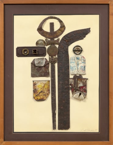 This is an untitled mixed media work made by Noah Purifoy in 1987.