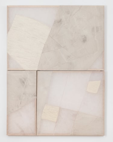 Martha Tuttle, &quot;Untitled&quot;, 2019, wool, linen, graphite, pigment, quartz, 62 x 46 x 2 inches (158 x 117 x 5 cm).