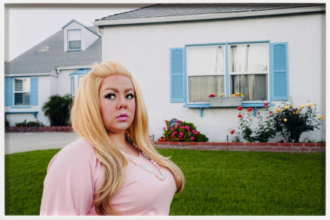 This is an image of a photograph by Genevieve Gaignard made in 2017 titled: Lace Front Lawn.