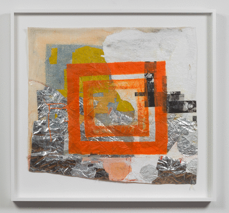 Tomashi Jackson &quot;Two Topekas: Orange Shape (Brown v Board of Education)&quot;, 2016 Mixed media on gauze 24 x 26 inches