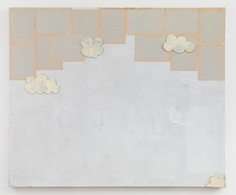 Brenna Youngblood, &quot;ONLY&quot;, 2017, acrylic, found paper, wallpaper, cardboard on canvas, 60 x 72 inches (152 x 183 cm).