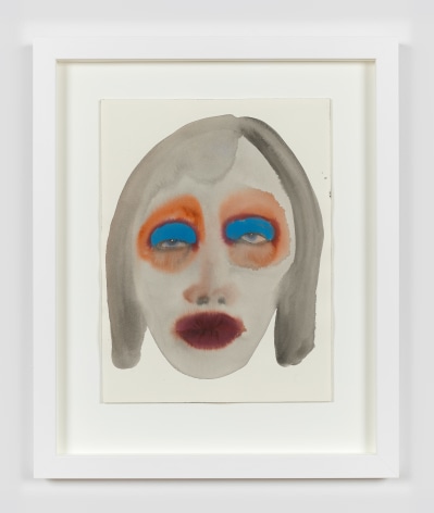 February James work on paper titled &quot;Walk, don't run&quot; made in 2021. It is a watercolor and ink on paper work depicting a woman's face.