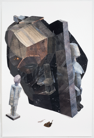 Yashua Klos &quot;You Mirror&quot;, 2015 Collage with oil based ink and woodblock prints on archival paper 54-5/8 x 37-5/8 inches
