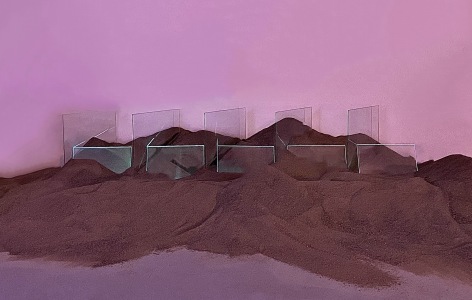 Light Plains/Aspen (detail) (2021) Sand, glass, neon, wood, Dimensions variable