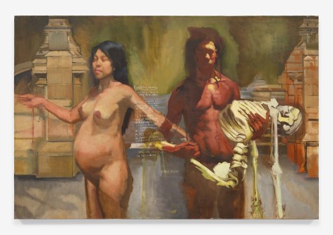 Oil on canvas depicting a nude couple in front of archaeological ruins.