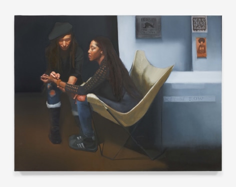 Oil on canvas depicting two women